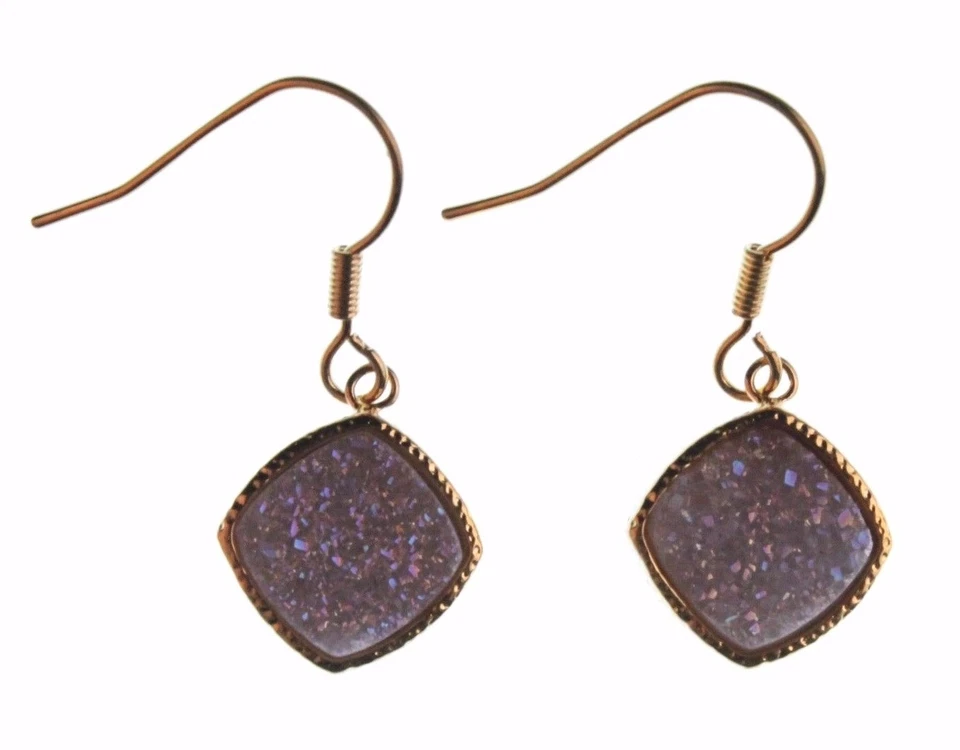 Elise M 18K Gold Plated Pink Druzy Dangle Drop Shepherds Hook Earrings NWT - Image 4 of 4