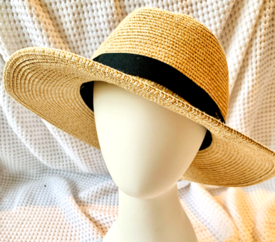 Gigi Pip Soft Packable! Straw Fedora Sun Hat Black Band Faye 