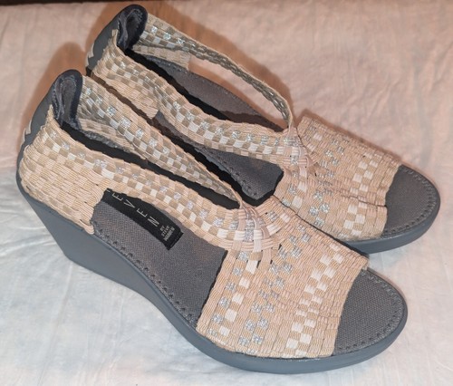 Steven By Steve Madden Matiee Womens Beige Wedge Stretch Sandals Sz 8 Shoes