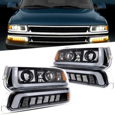 Led Headlights W Bumper Light For 99-02 Chevy Silverado 00-06 Tahoe Suburban