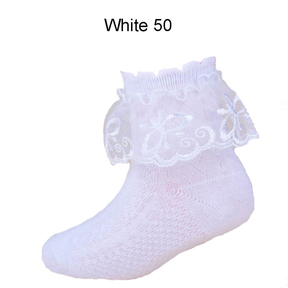 Girls White Frilly Lace Flower Christening Socks 1-8 Years