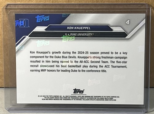 2024 25 BOWMAN U NOW March Madness #4 KON KNUEPPEL DUKE Black Parallel - Picture 2 of 2