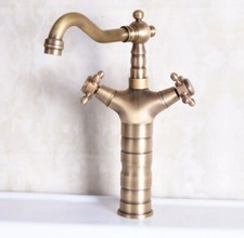 Antique Brass Double Handle Swivel Bathroom Sink Faucet Kitchen Mixer Tap 2nf246