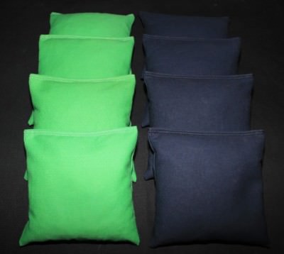   ALL WEATHER CORNHOLE BEAN BAGS Lime & Navy Blue Resin Filled WATERPROOF 