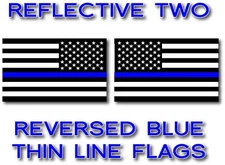 2x REFLECTIVE REVERSED Blue Lives Matter Police USA American Flag Decal Sticker