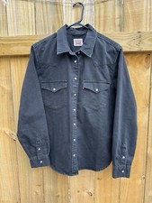 MEN'S MEDIUM LEVIS BLACK DENIM WESTERN PEARL SNAP SHIRT RED TAG EXCELLENT COND