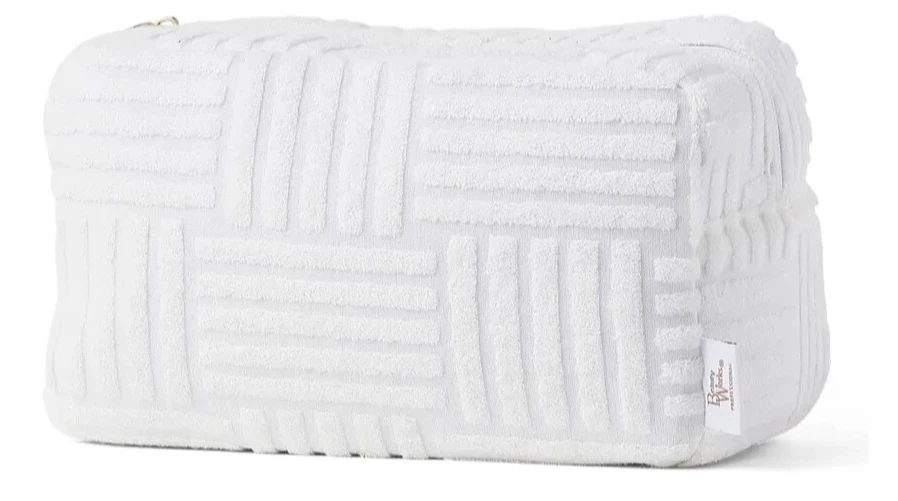 Beauty Works Bag Large White Luxury Towelling Toiletries Bag with Zipper