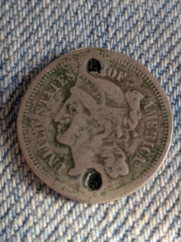 1865-1889 Three 3 Cent Nickel- 2 Holes - Picture 1 of 2