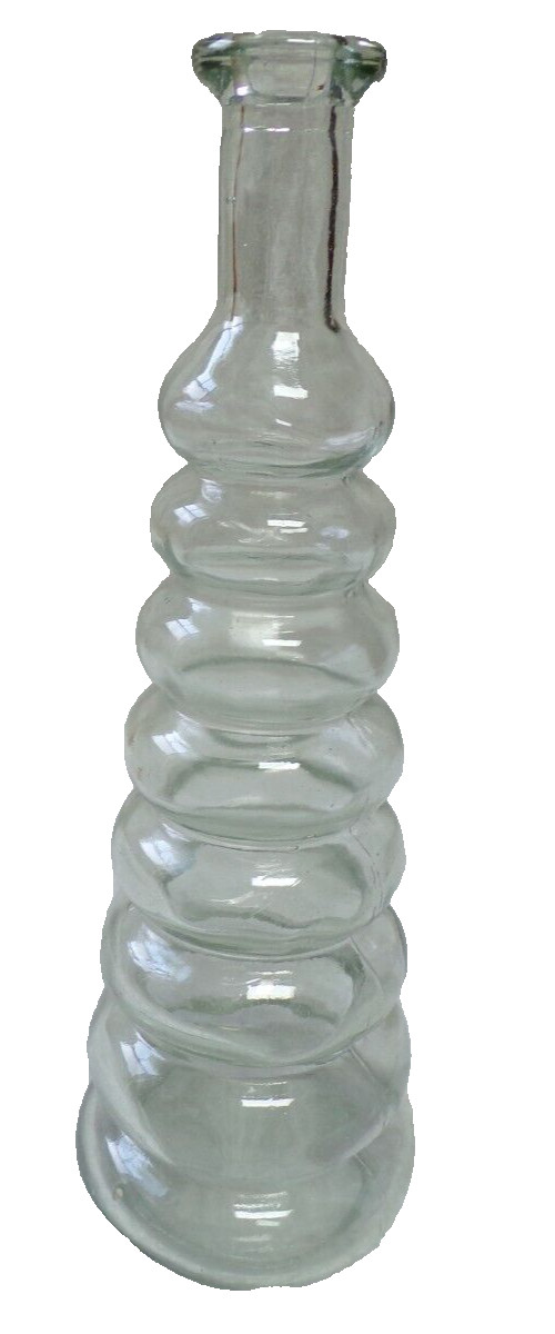BUD VASE SPIRAL RINGED CLEAR THICK 12" DECORATIVE GLASS BOTT