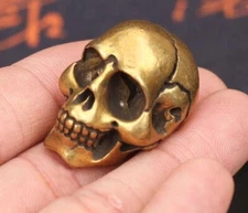 Brass Skull Head Figurine Ornament Punk HipHop Skeleton Miniature Statue Gifts