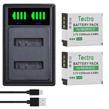 Tectra 2X High Capacity EN-EL12 Battery and LED Dual Charger for Nikon Coolpix 