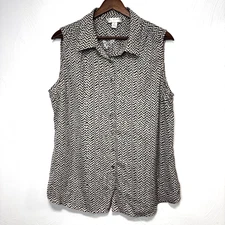 New Kenar Sleeveless Blouse Button Up Geometric Collared Office Casual Womens XL