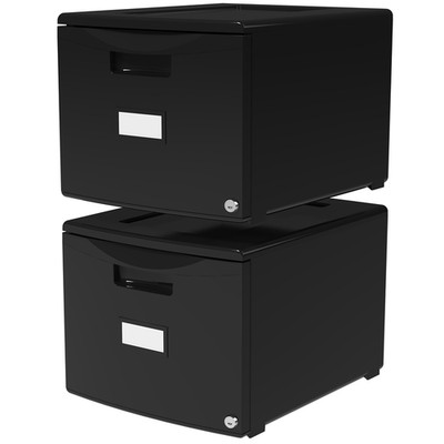Storex Plastic One-Drawer File Cabinet Locking Document Organizer For Home And