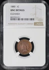 1880 Indian Head Cent NGC UNC Details Cleaned