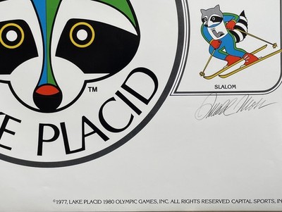 1980 Winter Olympics Poster -Lake Placid Raccoon -Signed by Artist