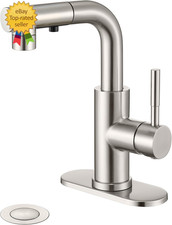 Brushed Nickel Single Handle Modern Bathroom Faucet with Pull Out Sprayer, 15.5"