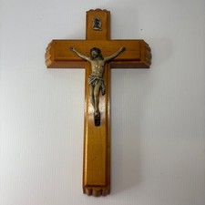 Crocifisso Cristo croce in legno vintage con acqua santa e candele religiose INUTILIZZATO