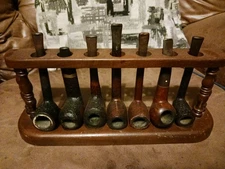VINTAGE WOODEN SMOKING PIPES 7 WITH STAND HOLDER HOLDS 7 