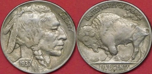 Very Fine 1937D US Buffalo 5 Cents