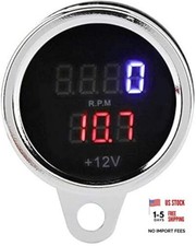 Universal 2 In 1 Waterproof Led Digital Voltmeter Tachometer Gauge Metal Universal 2 In 1 Waterproof Led Digital Voltmeter Tachometer Gauge Metal
