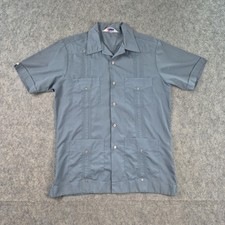 Vintage 60s Romani Guayabera Shirt Vintage Mens M Gray Cuban 4 Pocket Button Up