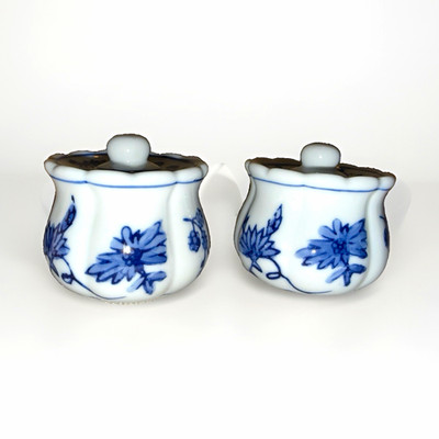 Authentic Models Meissen-Style Blue White Porcelain Inkwells Set of 2