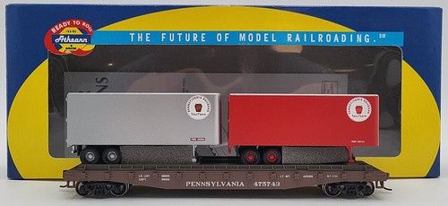 Coche plano Athearn 92354 escala HO Pennsylvania #475743 50' con dos remolques de 25' LN | Condition: Used