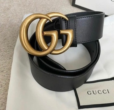 Gucci Black Dress Belt Double G Buckle Adjustable Brass  display picture 2