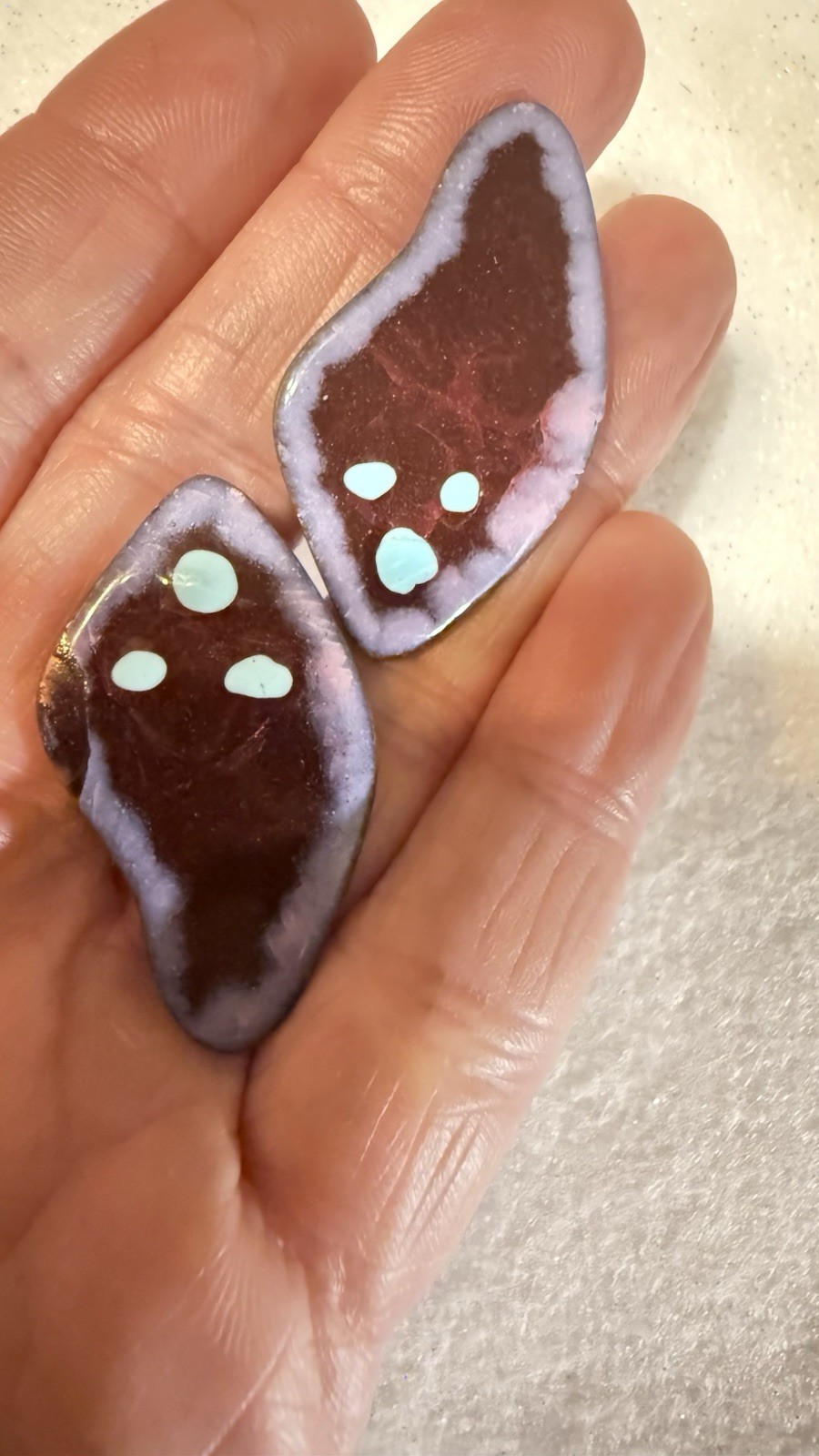 VTG SOLID COPPER PAINTED ENAMELED CUFF LINKS SMAL… - image 3