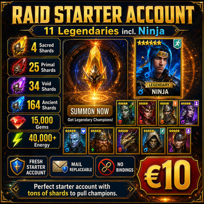Raid Shadow Legends Starter Account (4 Sacred, 34 Void, 25 Primal, 164 Ancient!)