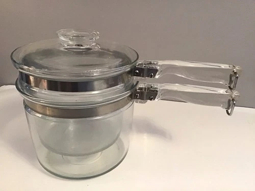 Vintage Pyrex Flameware 3 Piece Glass 1 1/2 Qt Double Boiler 6283