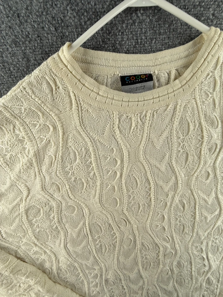 COOGI Australia Sweater 3XL Ivory Pullover Solid Long Sleeve Knit Baggy Cotton - Image 2 of 4