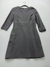 Banana Republic Women 6 Dress Gray Rayon Blend 3/4 Sleeve Scalloped Work Casual