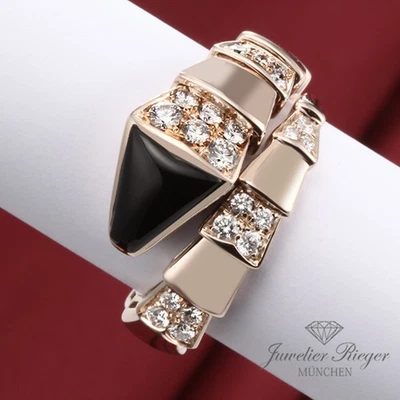 Bulgari Ring Serpenti Viper Rosegold 750 Onyx Diamanten Brillanten Gr M Gold - Bild 1 von 4