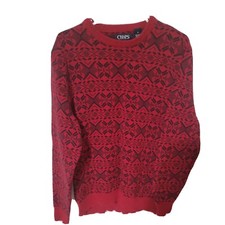 Chaps Red Black Geometric Knit Sweater Mens Medium Fair Isle Pattern Oversized