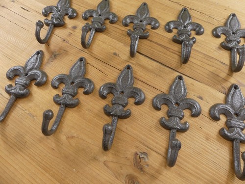 10 GROßE Gusseisen Fleur de Lis Kleiderhaken Haken Halle Baum Hut Hundeleine Fluer - Bild 3 von 12