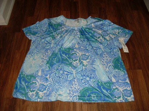 WOMENS SOUTHERN LADY PULL OVER SHORT SLEEVE TOP / BLOUSE SIZE LARGE PETITE NWT