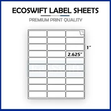 30 2.625x1 EcoSwift Laser/Ink Address Shipping Adhesive Labels 30/sheet 1 x2 5/8