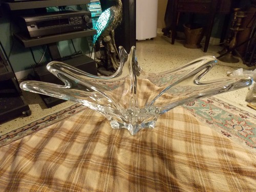 Vintage MCM STRETCH GLASS Crystal Clear CENTERPIECE BOWL 15" VG ! - Picture 5 of 5