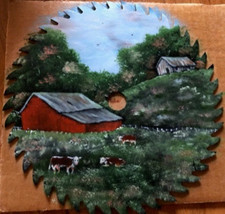 Hand Painted Saw Blade Spring Cow Farm Scene Custom Order, Rustic Home Decor