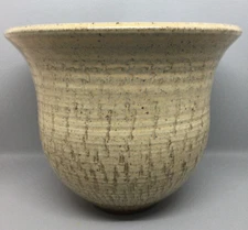 Signed 20th Century Stoneware Flared Planter Vase Cream Yellow Chattered Euro