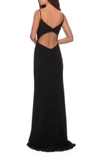 La Femme Black Ruched Cut Out Back Jersey Trumpet Gown Dress Size 2 Orig $288