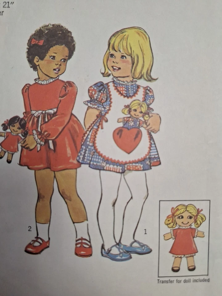 Dress Apron Doll Transfer Girls 2 NO SLEEVES Simplicity 6684 Sewing Pattern VTG - Image 2 of 4