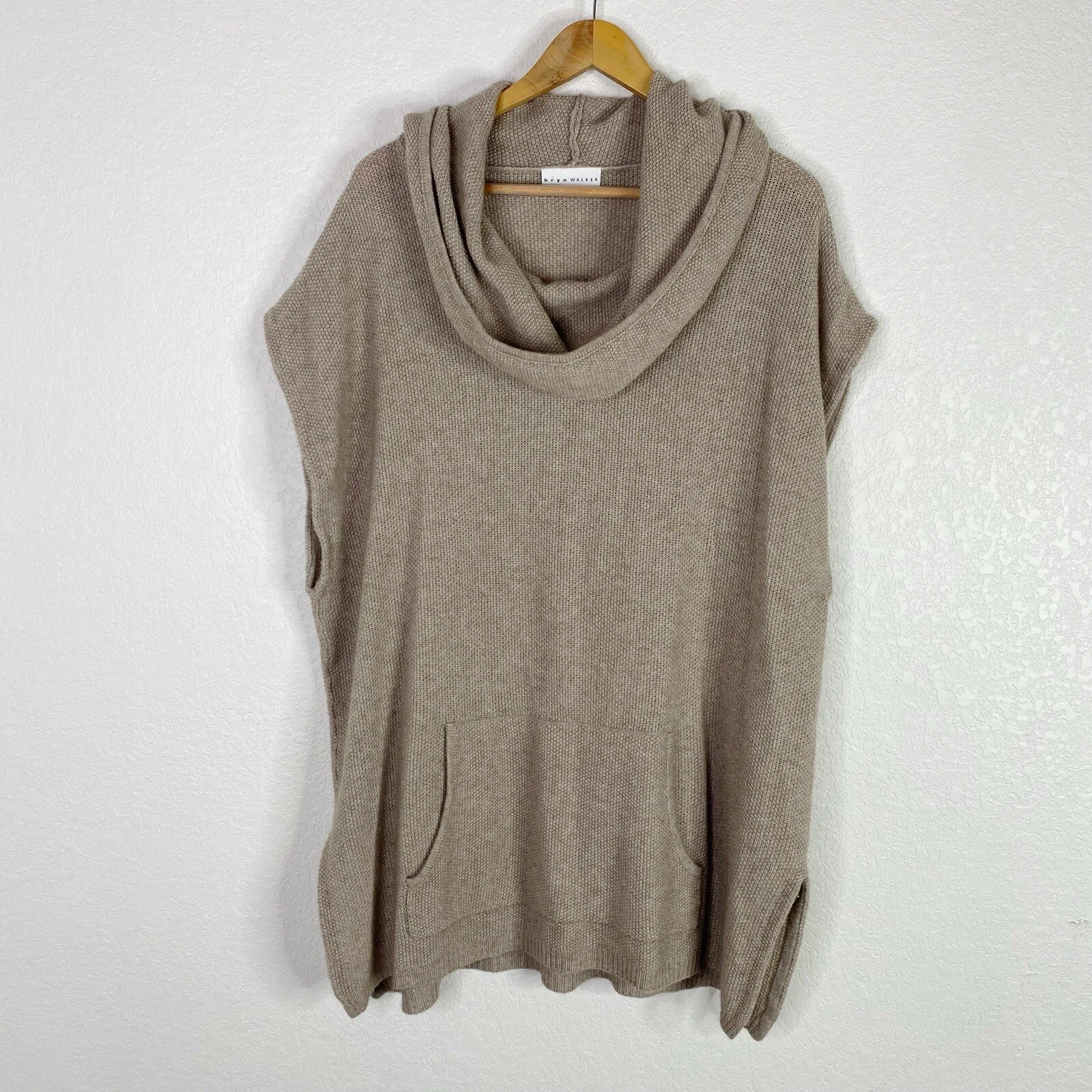 Bryn Walker Womens Size Medium Tan Brown Lambswool Cashmere Blend Poncho Sweater