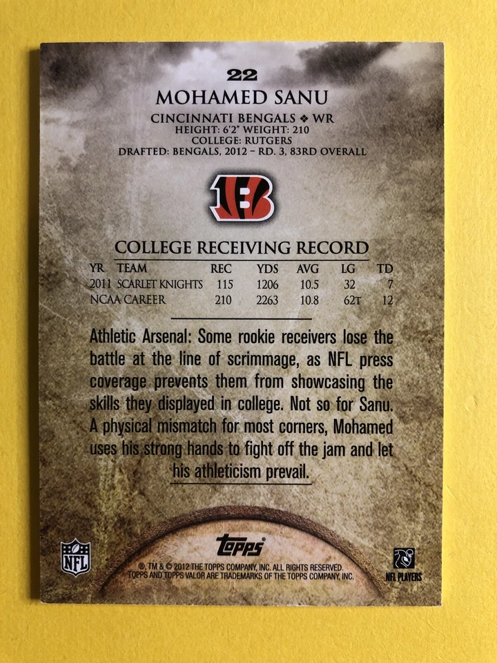 2012 Topps Valor Mohamed Sanu Rookie RC #124/170 Bengals -*Noles2148* C/Shipp - Image 2 of 2