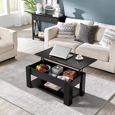 Yaheetech Couchtisch mit höhenverstellbarer Platte/98x50x(42-55,5)cm/SCHWARZ