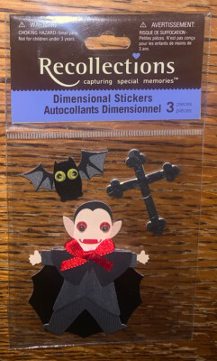 RECOLLECTIONS Halloween Vampire Dracula Bats Cross Spooooky! SCRAPBOOK STICKERS