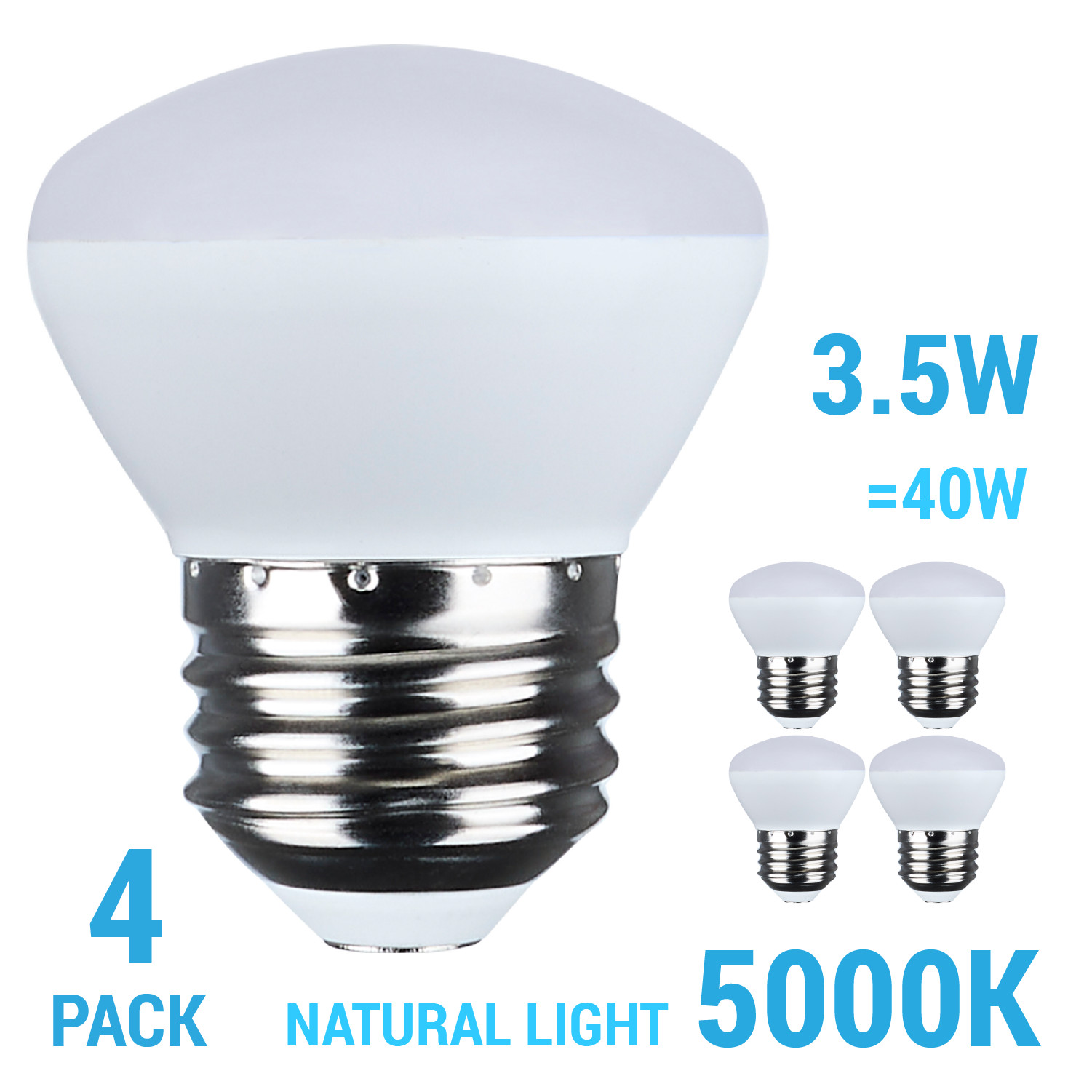 4 Pack Satco LED 120V 3.5W 40W R14 Frost Medium E26 Dimmable 5000K Natural Light