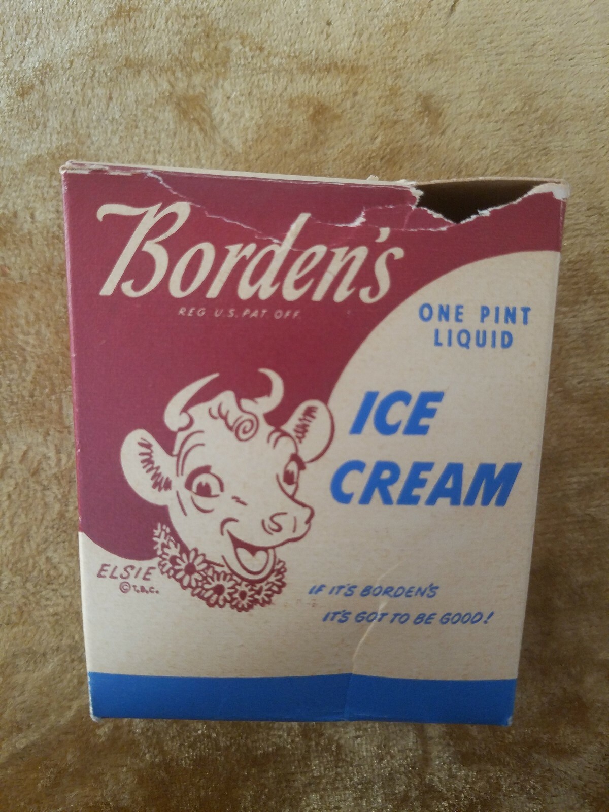 Bordens Ice Cream Carton One Pint Liquid With Elsie On Cover New York