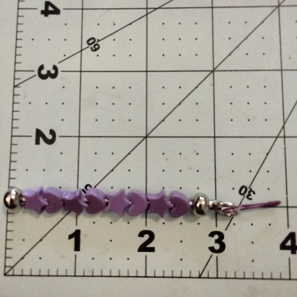 Beaded Bag Charm Zipper Pull Purple Heart Star Beads Key Fob Metal Clip - Image 3 of 4